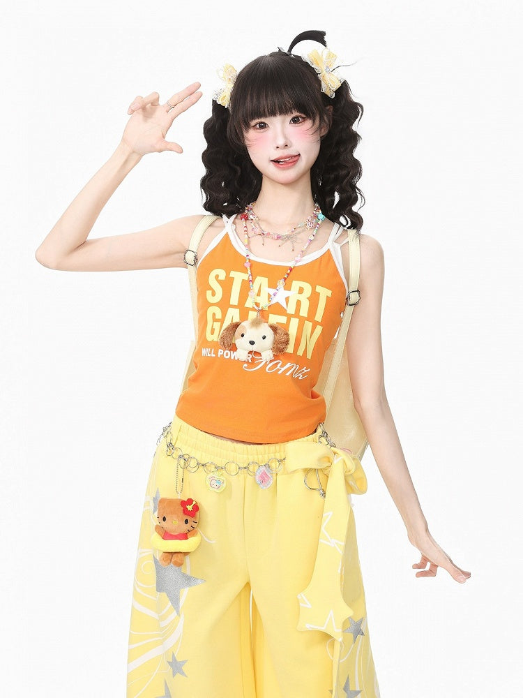 Orange Letter Print Tank Top - Languid Park