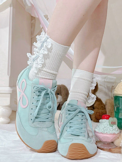 Green Front Bowknot Lace-up Design Sneakers Ties