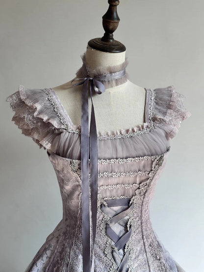 Choker Purple Lolita Ruffle (Ribbon Wisteria Details)