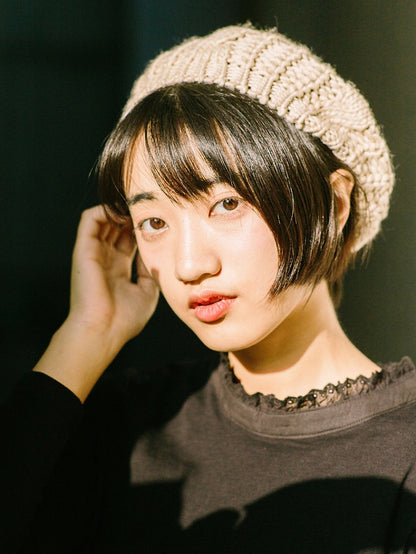 Hat Knitted Khaki/Brown/Black Beret