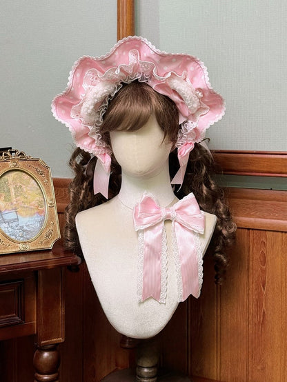 Pink Blue Red Dots Bonnet Polka Black / Bear Ears Lolita with