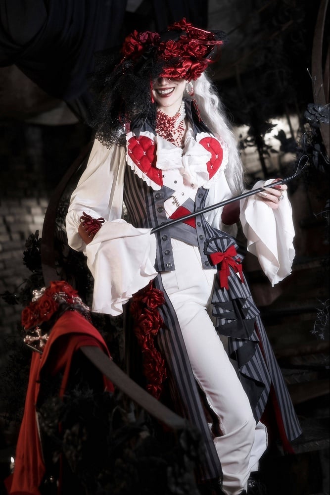 Gilet rayé Ouji avec cœur rouge matelassé - Couronne de rose