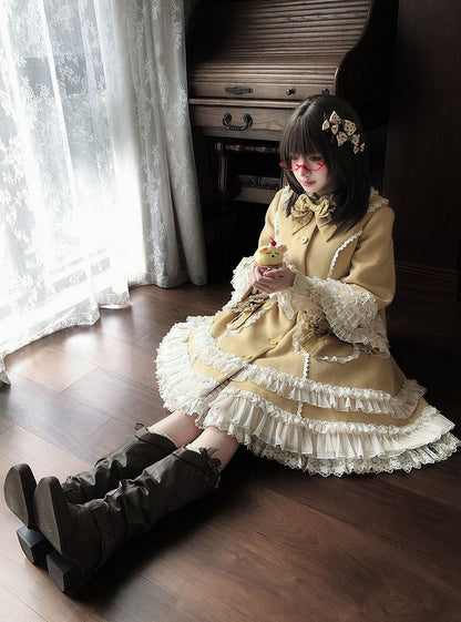 Ruffled Winter Bow Sweet with Accents Lolita Lace and Details Ginger Coat