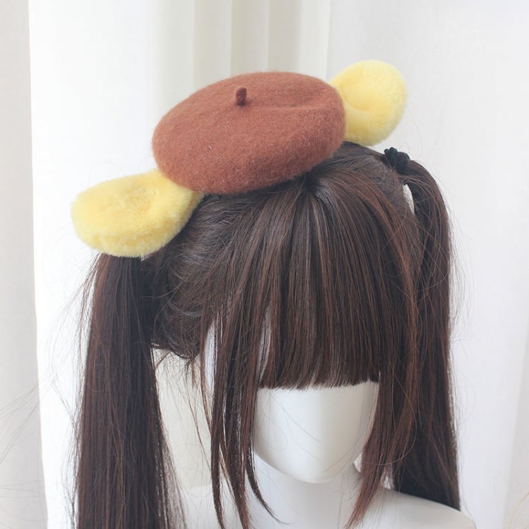 Accents Felt with Puppy Mini Beret Yellow Ears Brown