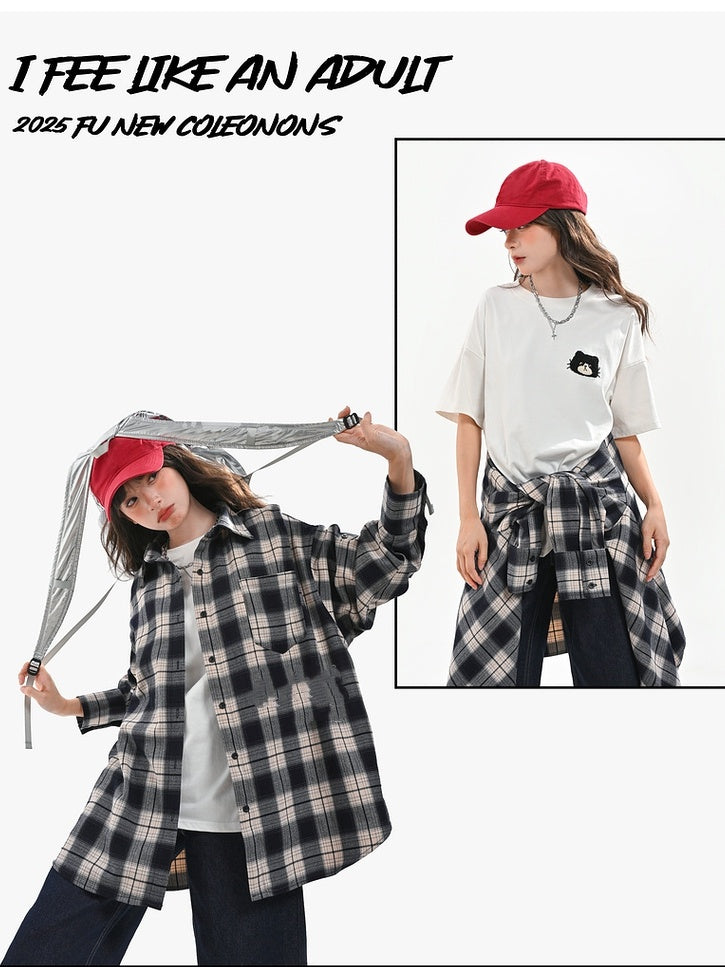 Button Plaid Blue Front Vintage Shirt Navy Placket