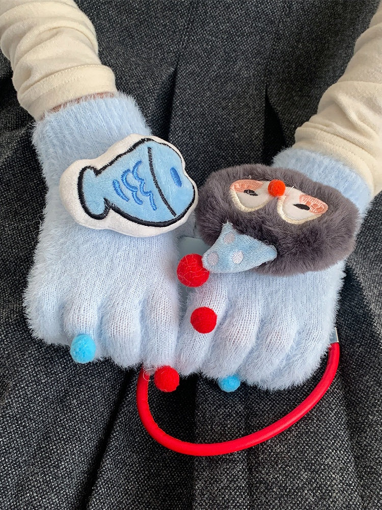 Faux (2 Fur Colors) Gloves Penguin Fish