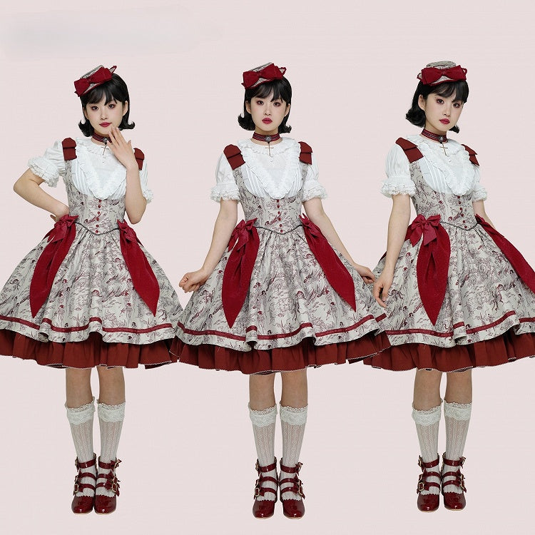 Lolita Waist Under Straps Red Jumper Basque Bust Bowknot Shoulder Skirt