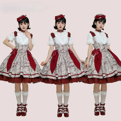 Lolita Waist Under Straps Red Jumper Basque Bust Bowknot Shoulder Skirt
