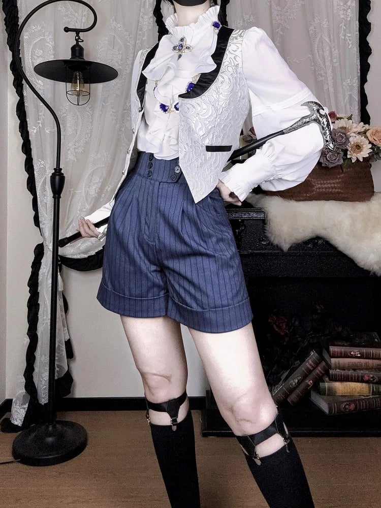 Ouji Fabric Shorts Lolita Dark Blue Straight-leg Striped