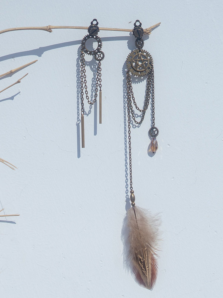 Feather Charms Ear Gear Design Steampunk Clips