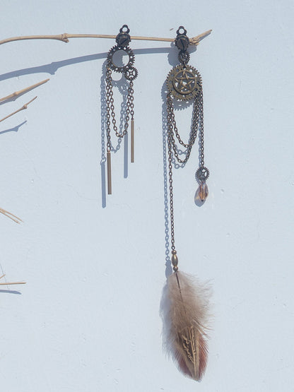 Feather Charms Ear Gear Design Steampunk Clips