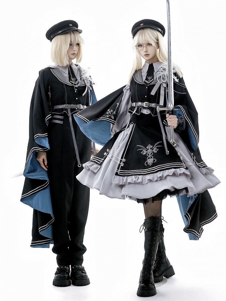 ロリータミリタリーケープ ブラッククロス刺繍