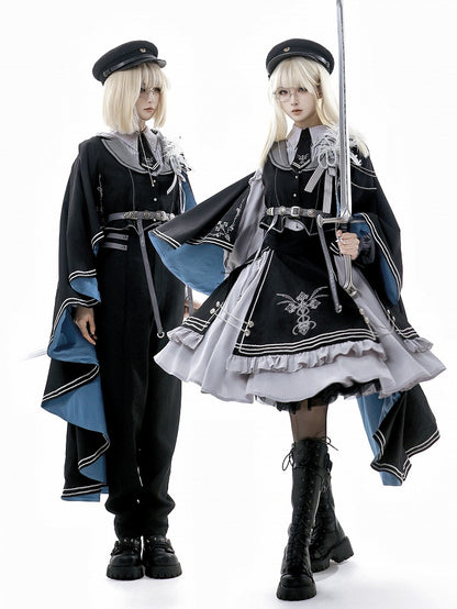 ロリータミリタリーケープ ブラッククロス刺繍