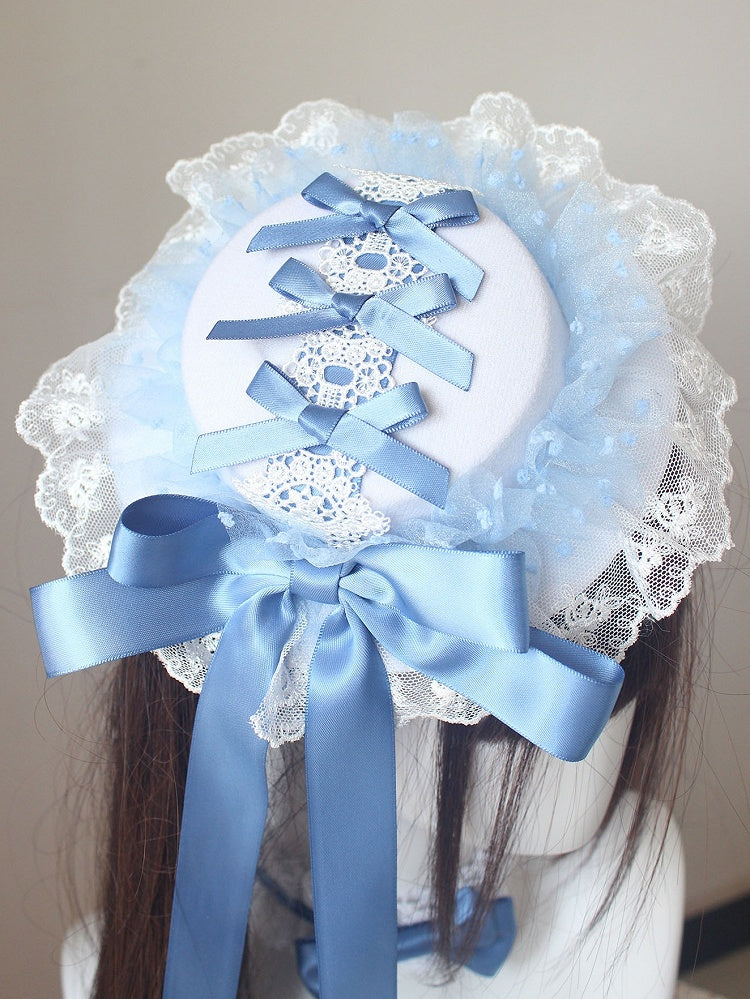 Lace Blue Hat Bowknot Trim Mini Details Dusty
