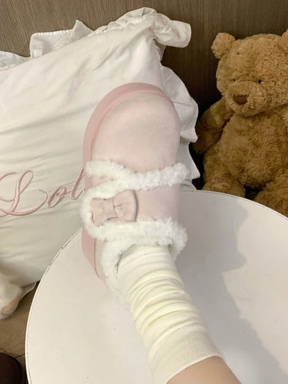 Bow Platform Lolita Accents Plush with Sweet Lining Shoes Pink