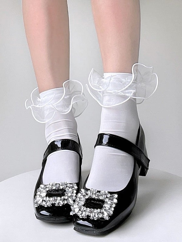 4 Ankle Options Ruffles Velvet with Socks - Lace