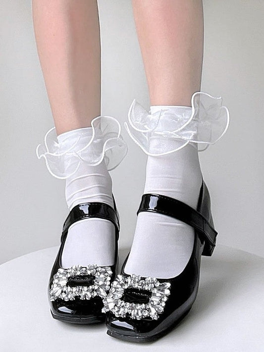 4 Ankle Options Ruffles Velvet with Socks - Lace