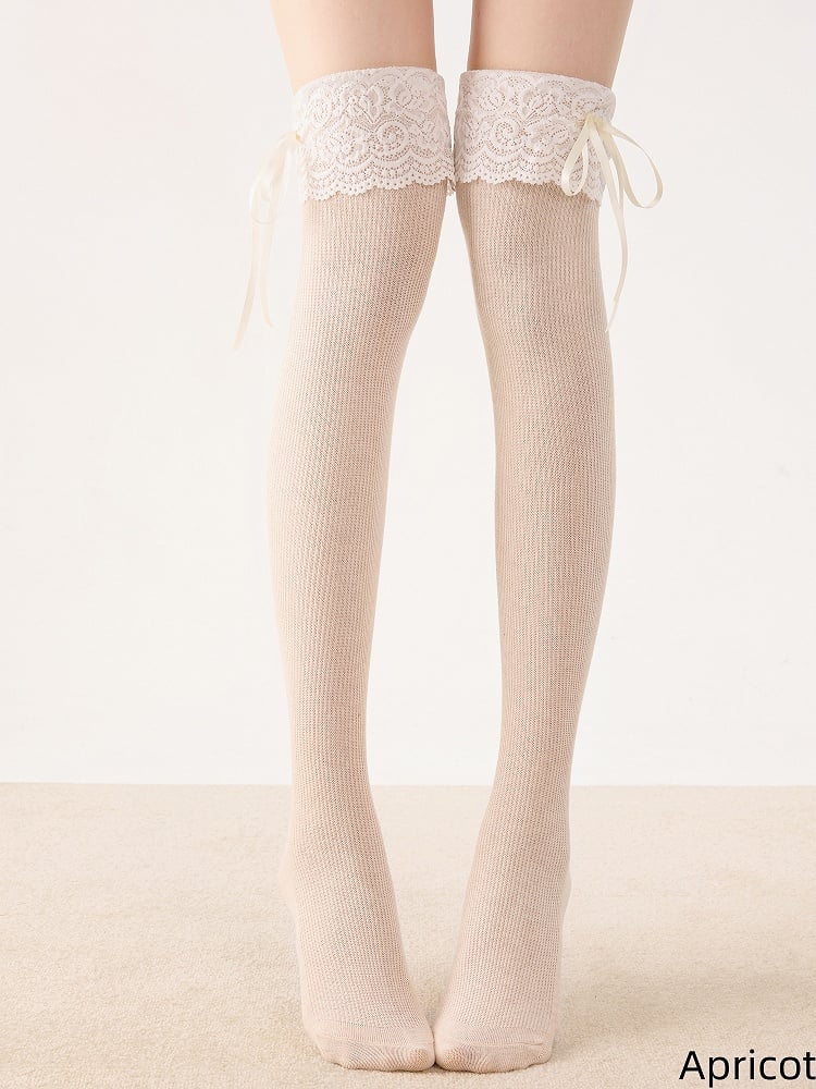 Knee Bow Stockings Ribbon Lolita Lace 7 with Colors Over Trim