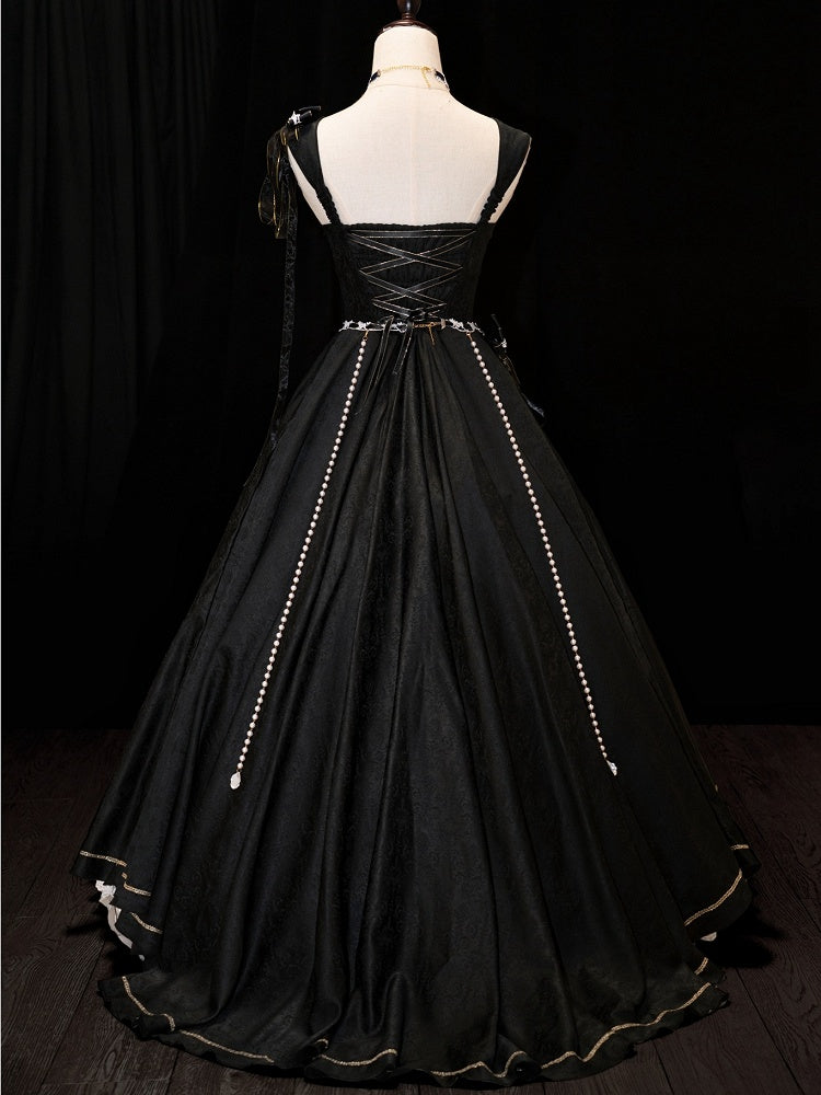 Black and White Gorgeous Train Dress Lolita Jumper Skirt