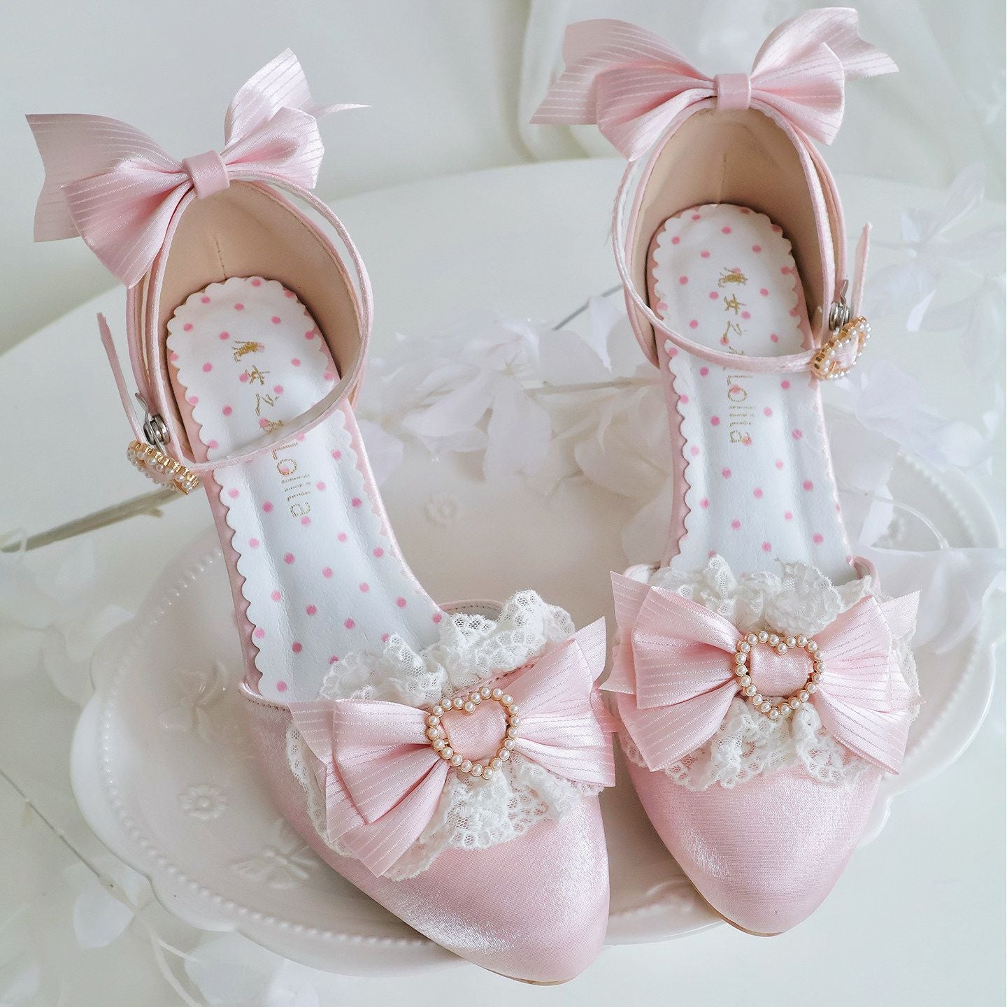 Lolita Lace Bow Pointed-Toe Heeled Sandals – Ballet Style Original Design