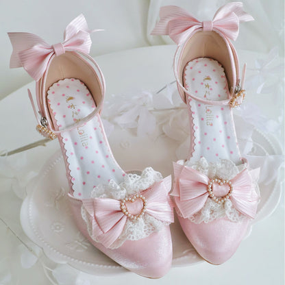 Lolita Lace Bow Pointed-Toe Heeled Sandals – Ballet Style Original Design
