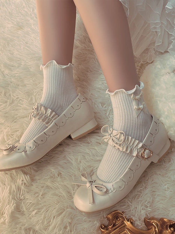 Bow Decorated Trim Ruffled Socks White/Black