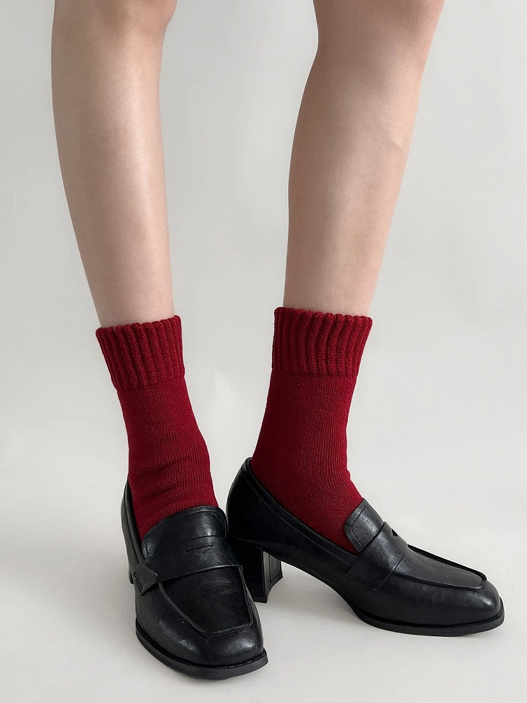 Short Crew Fine Socks Warm Red Rib