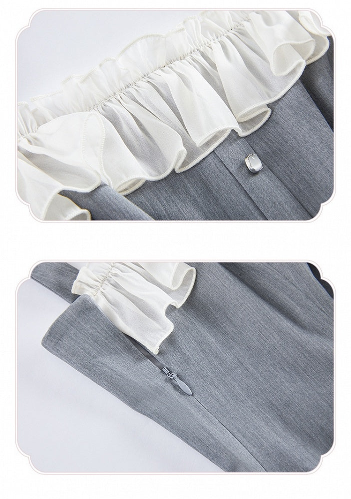 Fit Fashion Taille Lolita Grau Kleid Elegant Slim