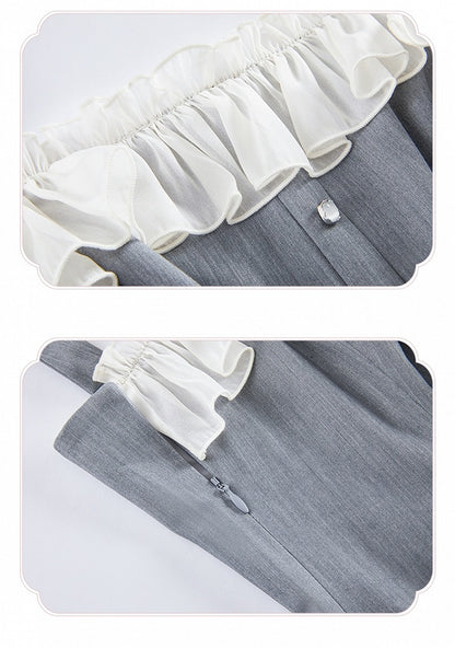 Fit Fashion Taille Lolita Grau Kleid Elegant Slim