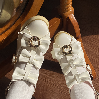 T-Bar Hime White Shoes Wood Grain Platform Kei Strap with Sole