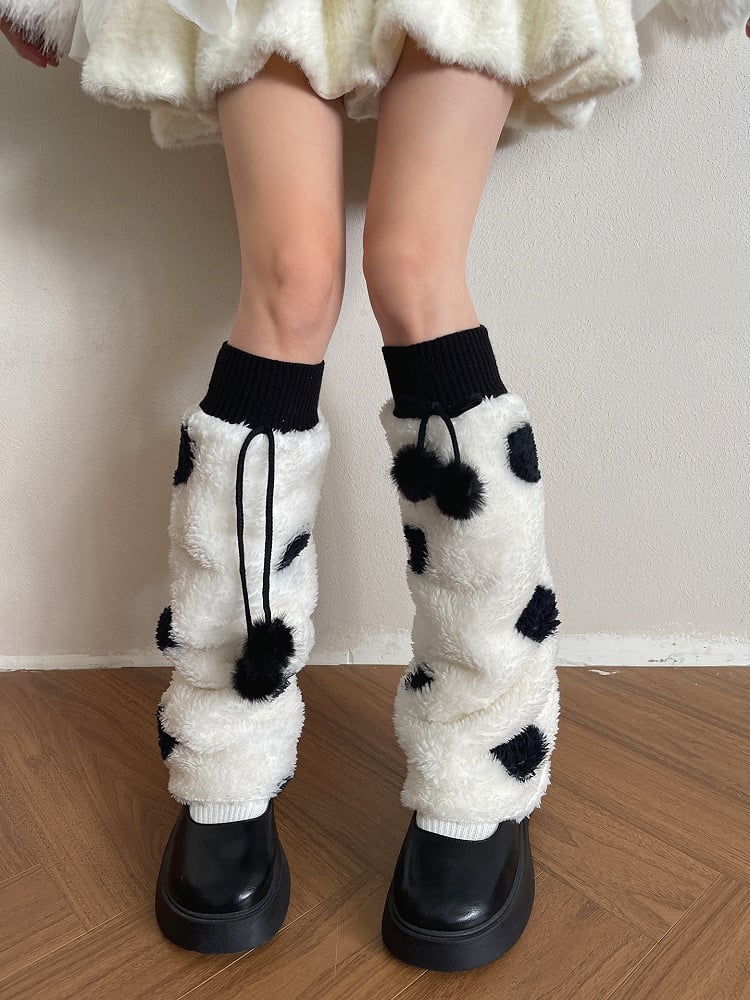 Decorations Pattern Leg Pom-Pom Black and with Warmers White Polka-dot Plush