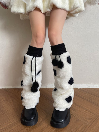 Decorations Pattern Leg Pom-Pom Black and with Warmers White Polka-dot Plush