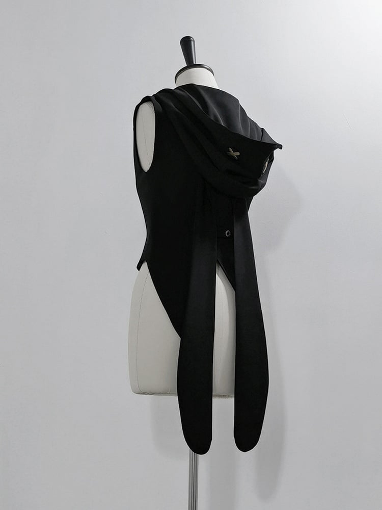 Ouji Lolita-Weste mit Kapuze und schwarzen Ohren, übergroß, Hase