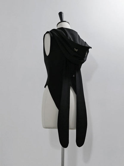 Ouji Lolita-Weste mit Kapuze und schwarzen Ohren, übergroß, Hase