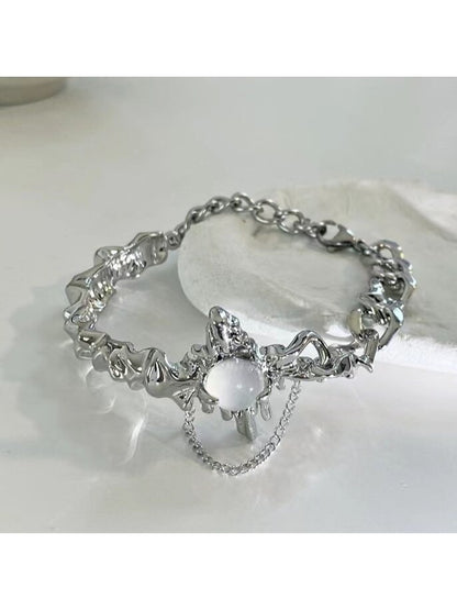 White Rhinestone Decoration Silver Bracelet - Kiwi Store