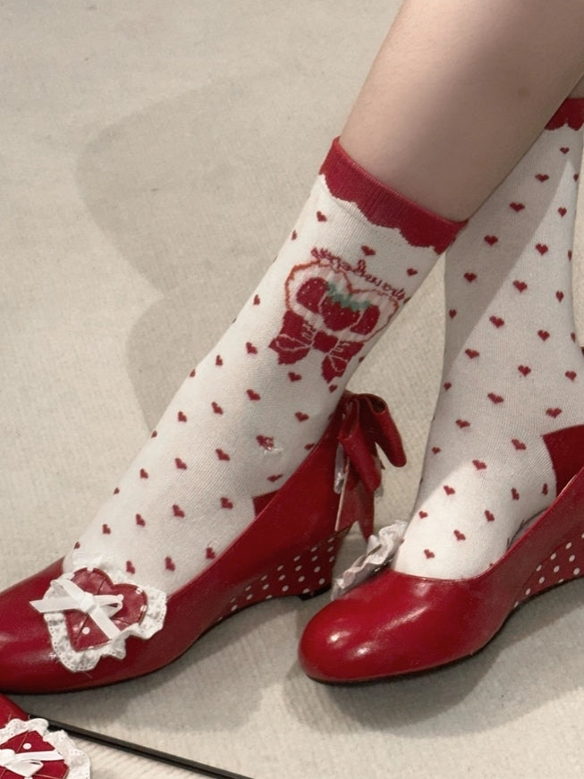 Mary - PU Heart Lolita Shoes Sweet Removable Jane Design Wedge