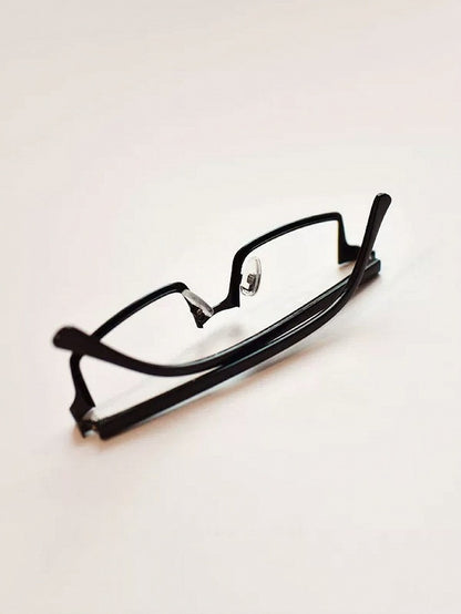 Black Cyberpunk Square Half-Frame Glasses - Mr. Cat