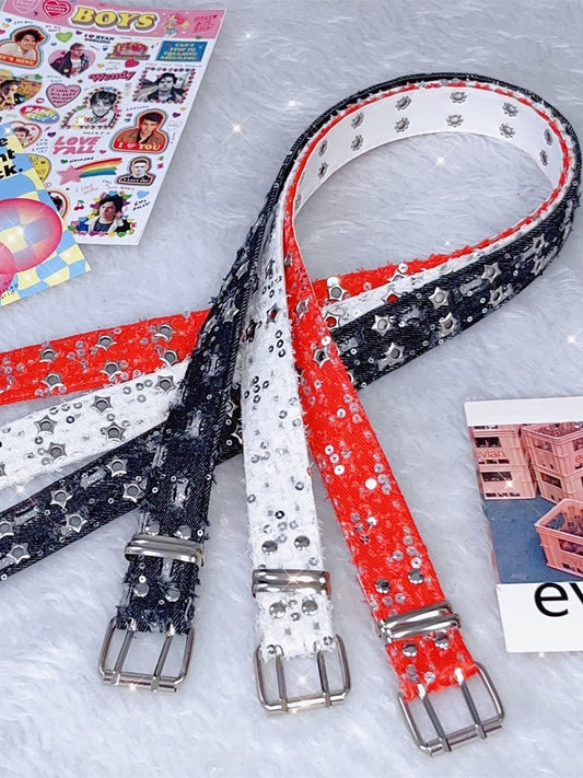 with – Buckles Twin Colors Waist Belt Glitter Punk Stud 7