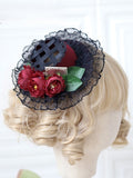 Beige/Black Hat Accents with Flower Lolita Design Mini Woven