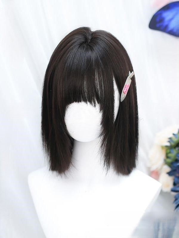Shoulder Tea Bangs With Wig Length Straight Full Black