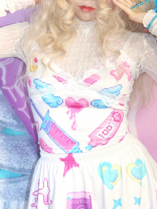 Kawaii Top Cami Spitze Y2K Yami Bunte Borte