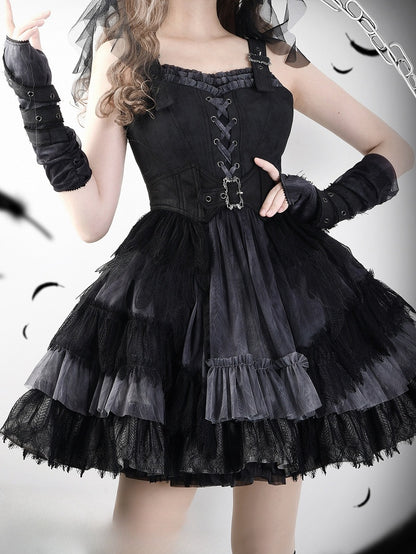 Korsettgürtel Gothic Lolita Feder Schwarz