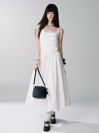 Spaghetti Strap Bubble Dress with 3D Roses in Beige - Lady Ghost