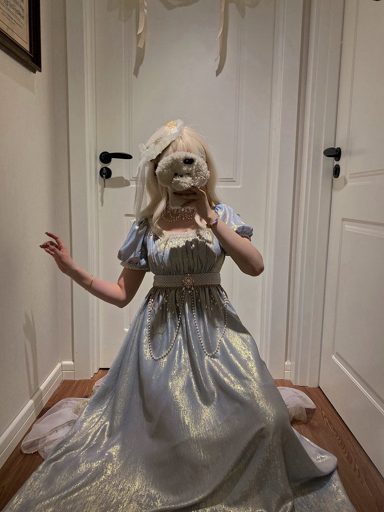 Blue Empire Waist Lolita OP Dress with Beadwork - Qian Mu