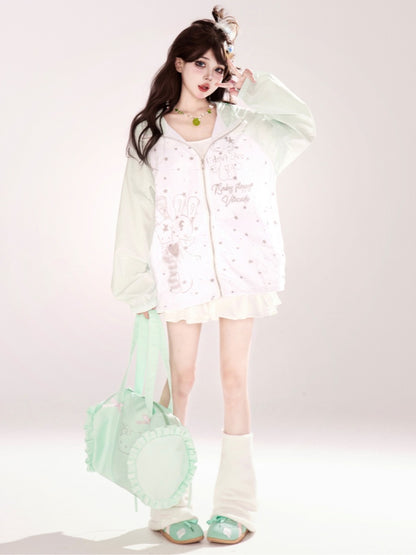 ミニスカート ラインストーン装飾 折り返しウエスト ホワイト