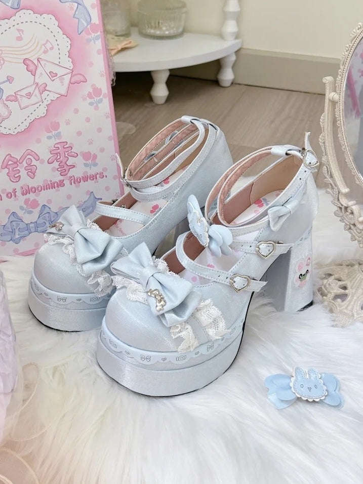 Block in Decor Platform with Sweet Satin Heels Bow Blue High