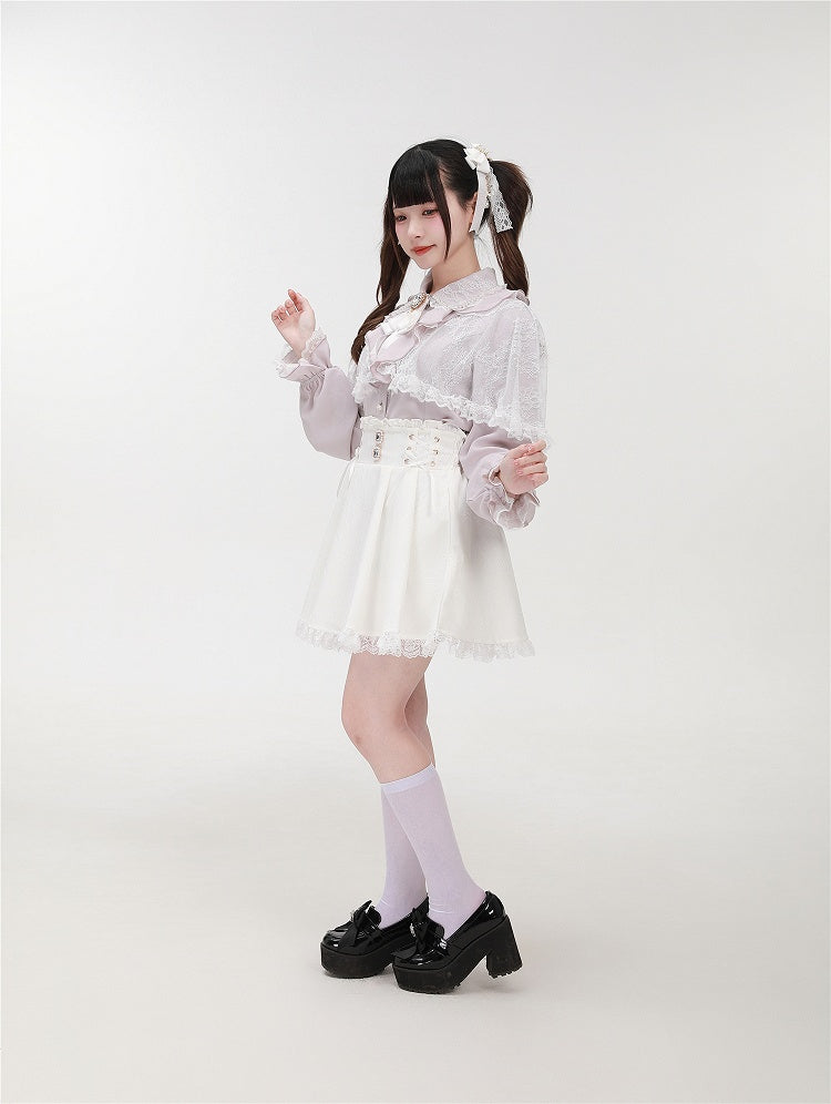 Jirai with Kei Pink Beaded Detachable Cape Blouse Lace Dusty Collar Style