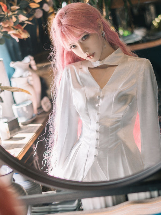 Collar Ways Wear Shirt Two White Sleeves Gothic Long Lolita