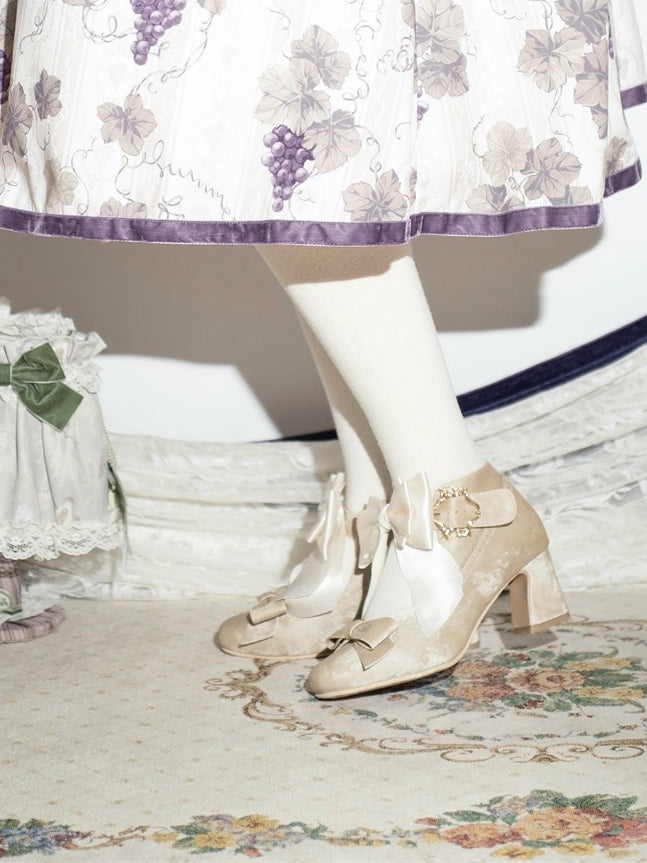 Embellishments Bow Shoes High Heel Delicate Block Classic Beige Lolita - Design