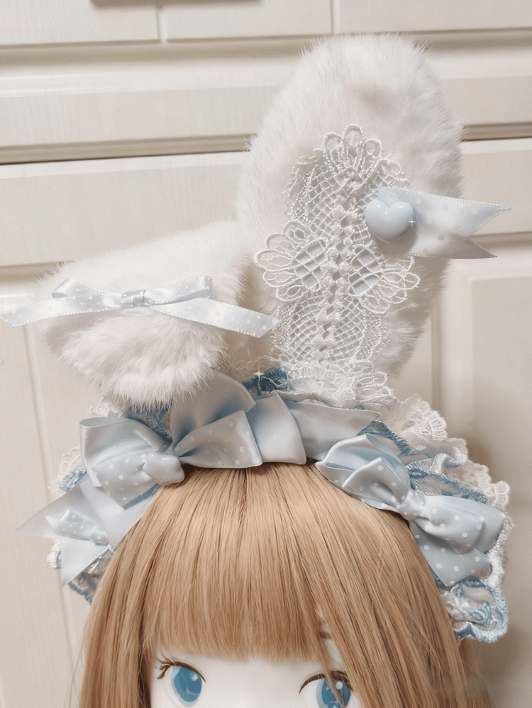 Ear Lolita KC Bowknot Bunny Sweet Blue Lace